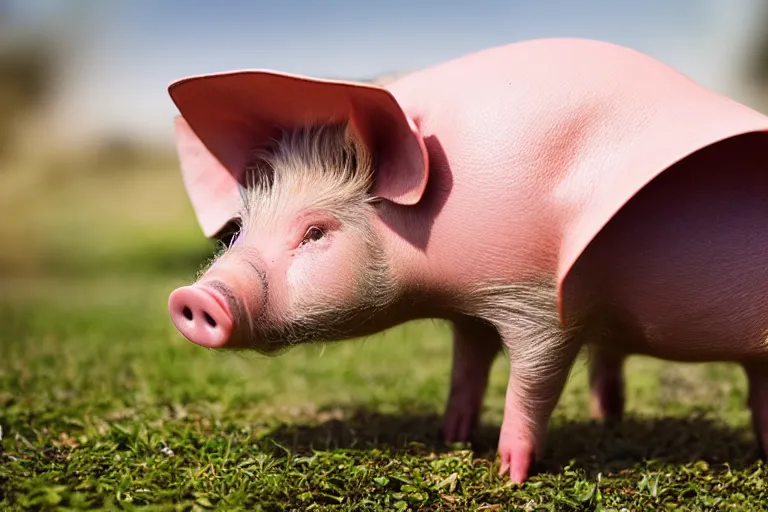 Image similar to a pig wearing a sunhat!!! garden! hyper realistic!! realistic lighting!! wildlife photographer of the year!!! bold natural colors, national geographic, hd, wide angle, 8 k