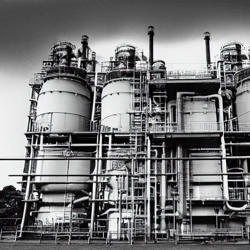 Prompt: chemical plant, film photography, by takuma nakahira