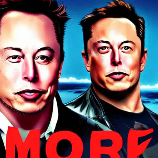 Image similar to movie poster of elon musk with doge coin