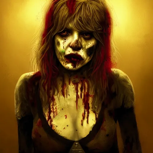 Prompt: color portrait of young courtney love as a zombie, 7 days to die zombie, gritty background, fine art, award winning, intricate, elegant, sharp focus, cinematic lighting, digital painting, 8 k concept art, art by michael hussar, art by brom, art by guweiz and z. w. gu, 8 k