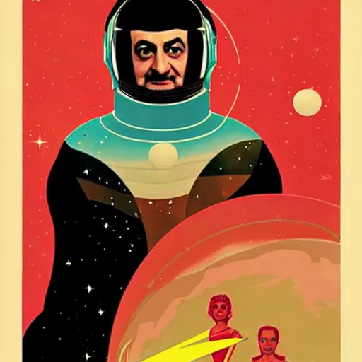 Image similar to legendary space warrior salman rushdie from the year 3 0 0 0, portrait by coles phillips