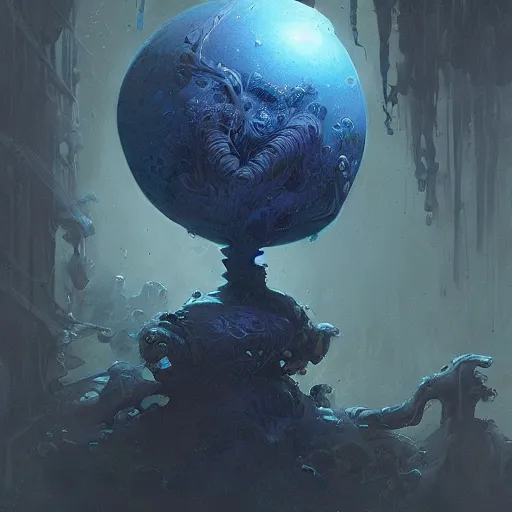 Image similar to blue plant, black background, fantasy, spherical, intricate, elegant, highly detailed, digital painting, artstation, concept art, smooth, sharp focus, illustration, art by greg rutkowski, art by seb mckinnon, art by justin gerard