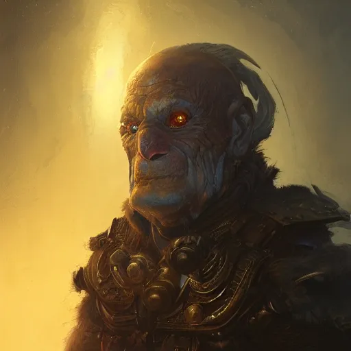 Image similar to a detailed portrait of an slightly old person with glowing eyes dressed with a dark leather armor, by justin gerard and greg rutkowski, digital art, realistic painting, character design, trending on artstation