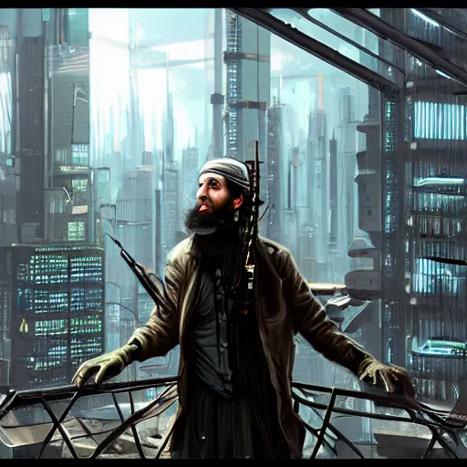 Image similar to cyberpunk Fiddler on the Roof