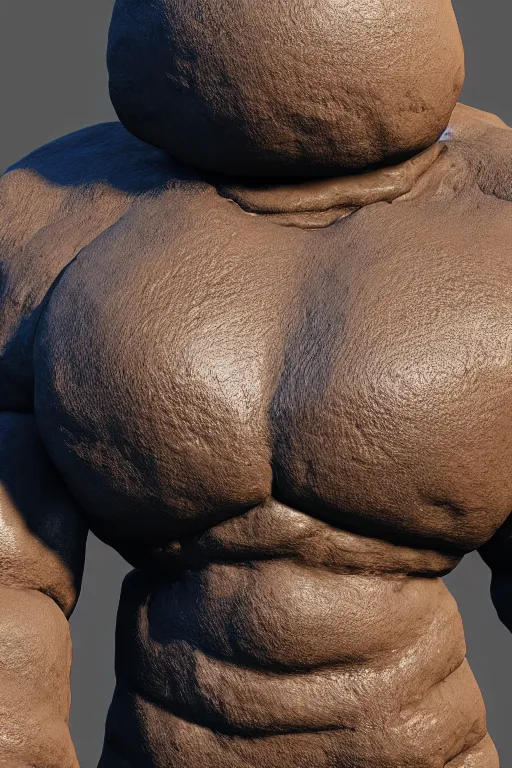 Image similar to a chunky brown rock golem with broad shoulders and a short thick neck, unreal engine, path tracing