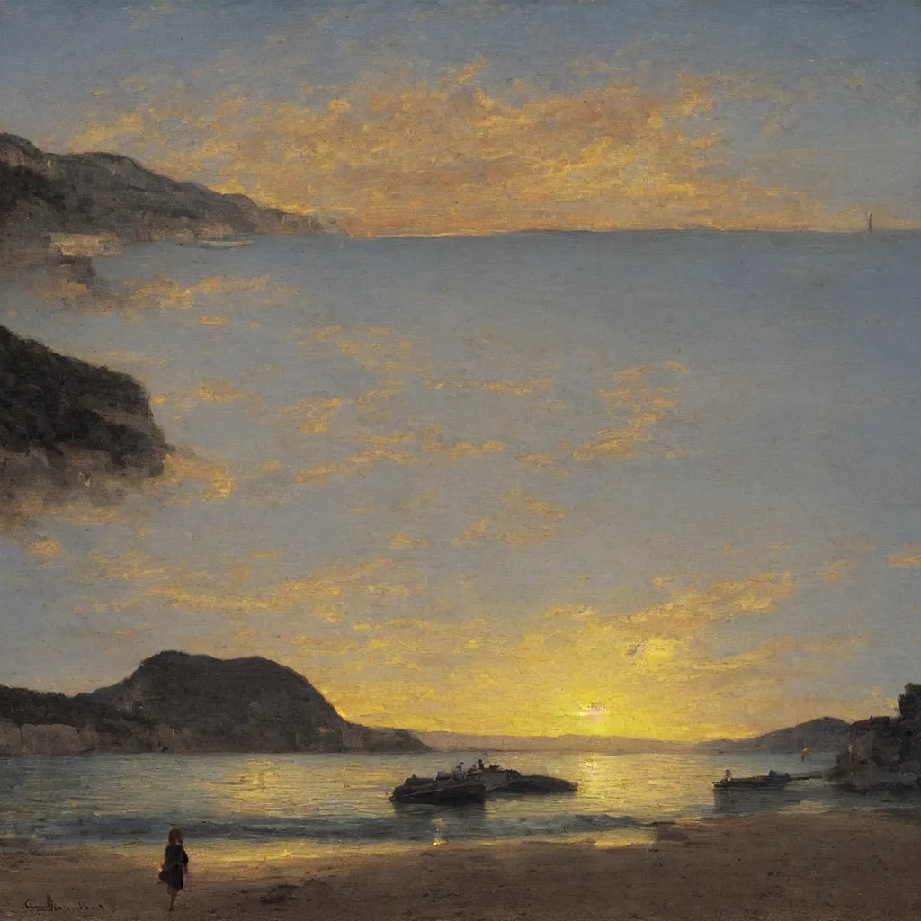 Image similar to a girl on the beach, beautiful sunset, at Ville Franche sur Mer by Claude Lorraine