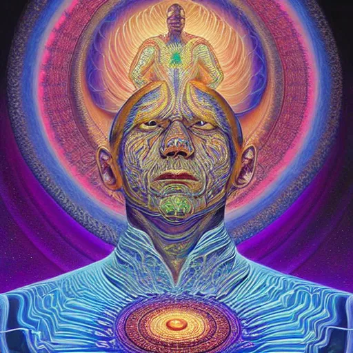 Prompt: the sacred dmt king by alex grey by GEOGLYPHIKS by FABIÁN JIMÉNEZ by MICHAEL DIVINE by AMANDA SAGE in the style of oil painting visionary art, intricate artwork by Tooth Wu and wlop and beeple. , trending on artstation, greg rutkowski very coherent symmetrical artwork, oil painting