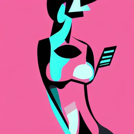 Prompt: vector style the abstract painting of an image of a lady artistic flat illustration, cyber punk minimal figure art, soft colors mono chromatic, art in the style of Bryen Frost