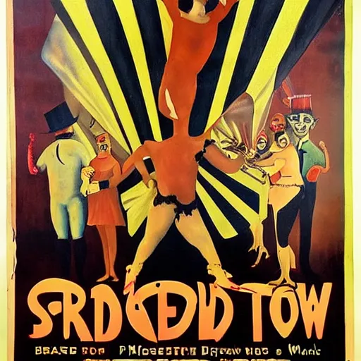 Image similar to banner advertising a side show, freak show advertisement, hand - painted banner, creepy, 1 9 3 0 circus poster