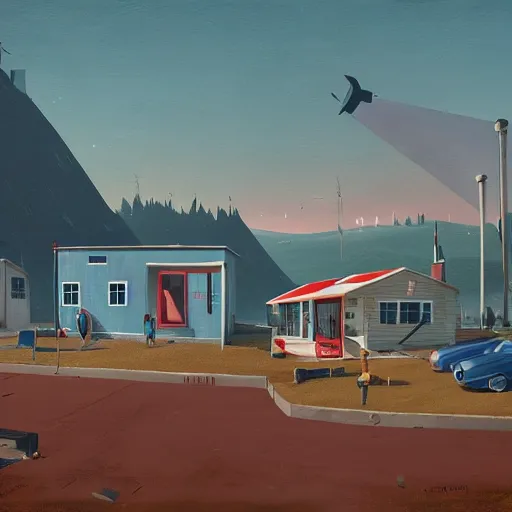 Image similar to yachting club by simon stalenhag