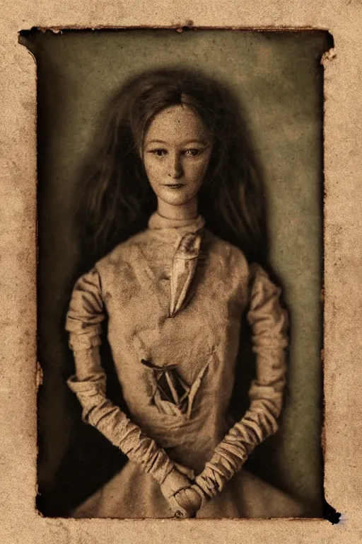 Prompt: tintype vintage photograph portrait of a beautiful female jointed handmade wooden art doll, holding each other, abandoned, broken toys, by agostino arrivabene, by fernand khnopff, by rembrandt, volumetic lighting, rendered in octane, photography, photorealistic