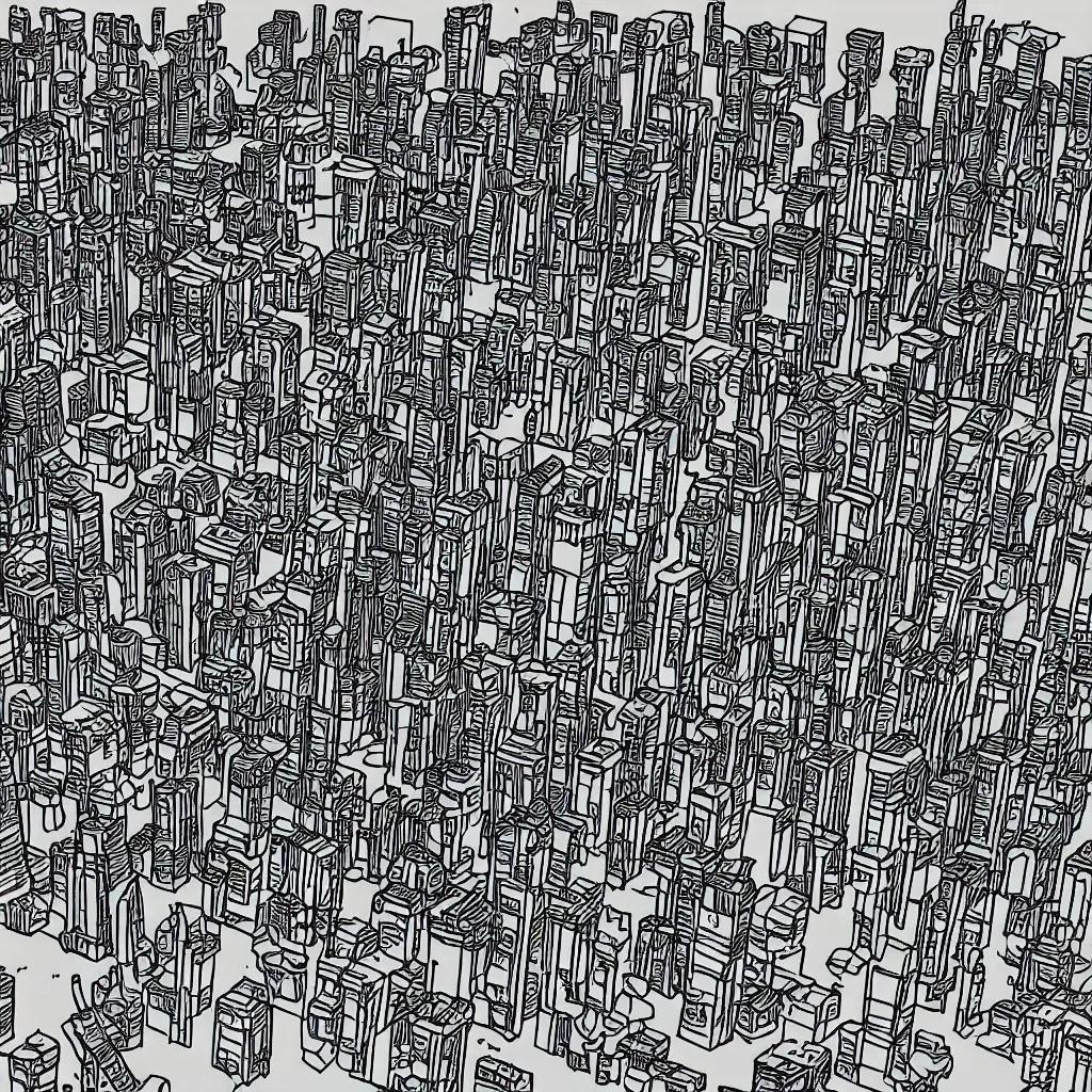 Prompt: sharpie sketch of an RTS game level in set in a futuristic city with robot chess pieces as players