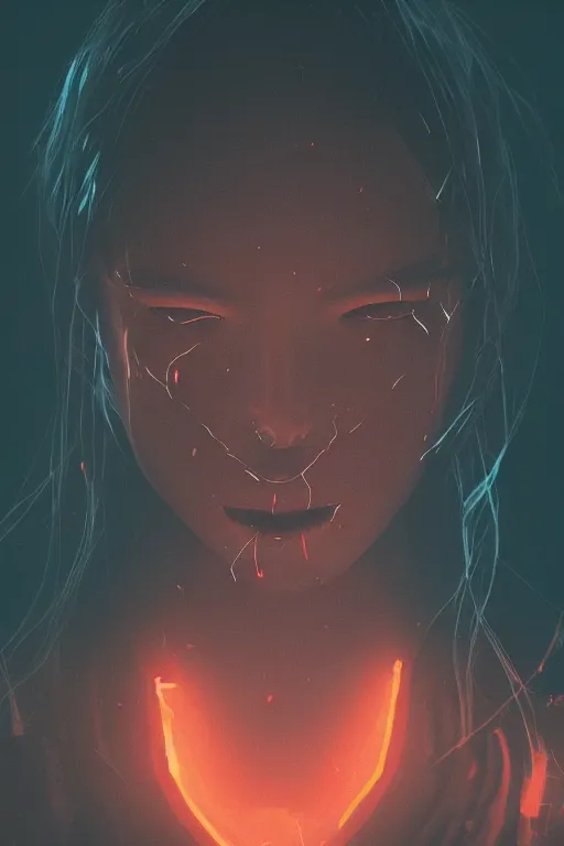 Image similar to A women with glowing eyes by Greg Rutkowski, beeple, Sung Choi, Mitchell Mohrhauser, Maciej Kuciara, Johnson Ting, Maxim Verehin, Peter Konig, final fantasy, macro lens, 35mm, 8k photorealistic, cinematic lighting, HD, high details, dramatic, dark atmosphere, trending on artstation