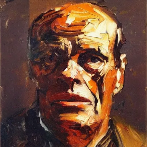 Image similar to a portrait a very ordinary person, Frank Auerbach, oil painting, thick impasto brushstrokes, anatomically correct, beautiful perfect face, large brushstrokes, sharp focus, Highly Detailed