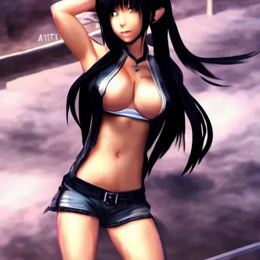 Prompt: high quality, full body shot of tifa lockhart in front of detailed background, trending on artstartion