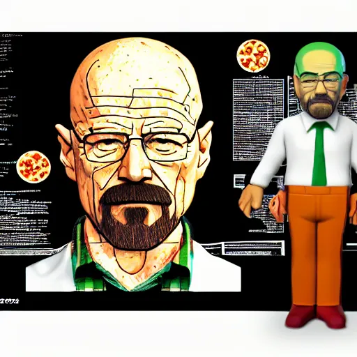 Image similar to pizza made of walter white figurine stickers, unreal, render, splash, award winning photograph