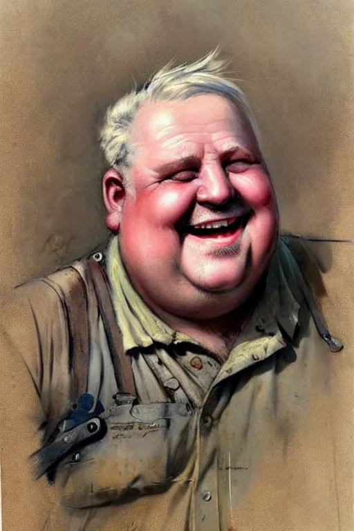 Prompt: ( ( ( ( ( 1 9 5 0 s retro happy smiling fat middle aged mechanic man face portrait. muted colors. ) ) ) ) ) by jean - baptiste monge!!!!!!!!!!!!!!!!!!!!!!!!!!!!!!
