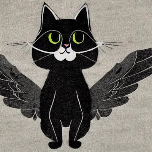 Image similar to a cat with wings flying