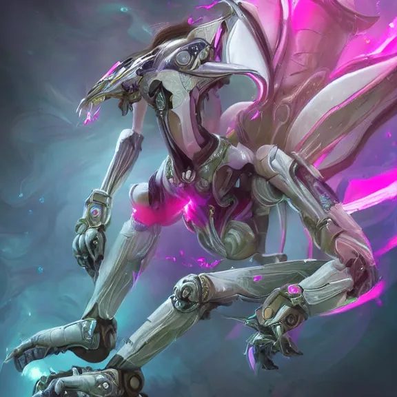 Image similar to highly detailed exquisite fanart, of a beautiful female warframe, but as an anthropomorphic robot dragon, sitting on a soft green sofa, with robot dragon head, off-white plated armor, bright Fuchsia skin, full body shot, epic cinematic shot, realistic, professional digital art, high end digital art, DeviantArt, artstation, Furaffinity, 8k HD render, epic lighting, depth of field