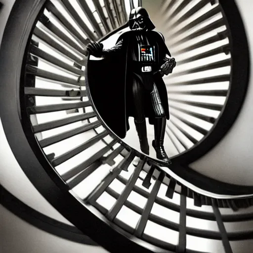 Image similar to Darth Vader walking down an infinite spiral staircase made out of diamonds,