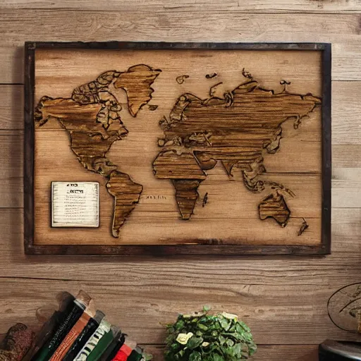 Prompt: Wood world map (S)– Push pin travel map – Reclaimed wood wall décor – Rustic global art – World traveler – Barn wood artwork