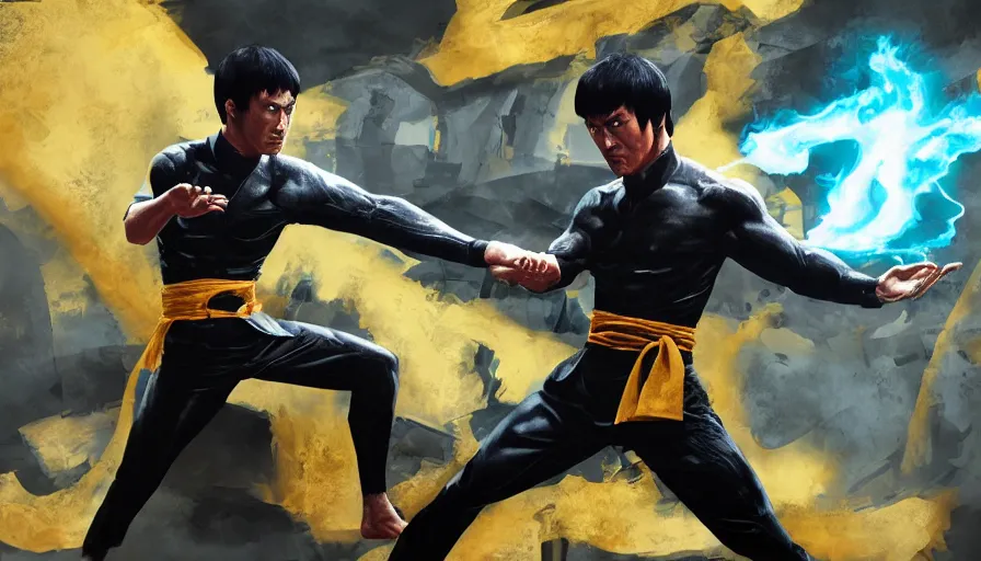 Prompt: Bruce Lee in Mortal Kombat, hyperdetailed, artstation, cgsociety, 8k