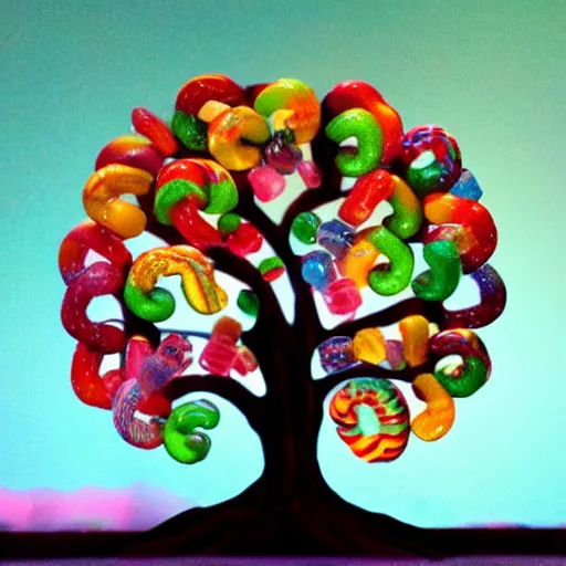 Prompt: the tree of life made up of candy