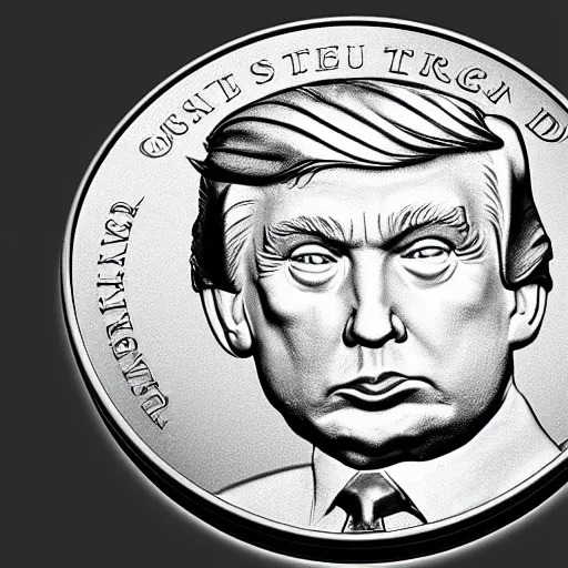 Image similar to Donald Trumps profile on a silver coin, photorealistic