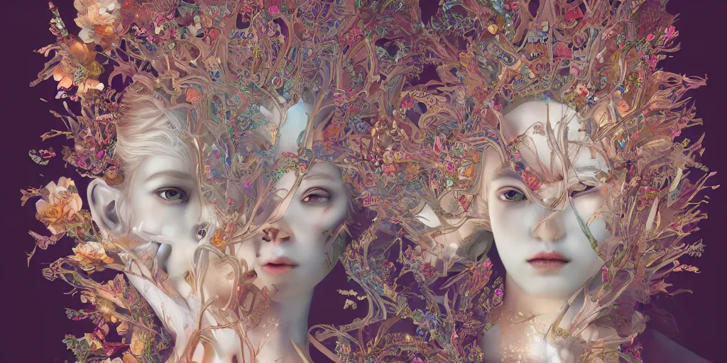 Image similar to breathtaking detailed concept art painting kaleidoscope art deco pattern of blonde faces goddesses amalmation flowers, by hsiao - ron cheng, bizarre compositions, exquisite detail, extremely moody lighting, 8 k