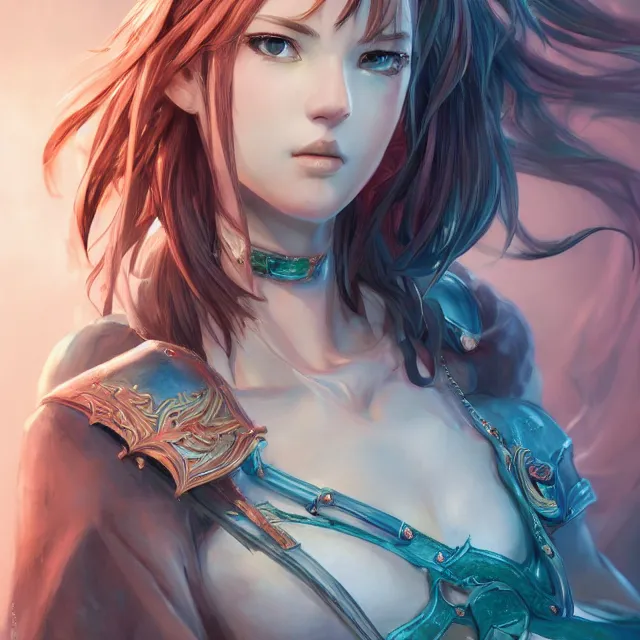 Image similar to studio portrait of lawful good colorful female holy paladin as absurdly beautiful, elegant, young sensual anime girl, ultrafine hyperrealistic detailed face illustration by kim jung gi, irakli nadar, intricate linework, sharp focus, bright colors, matte, octopath traveler, final fantasy, unreal engine highly rendered, global illumination, radiant light, intricate environment