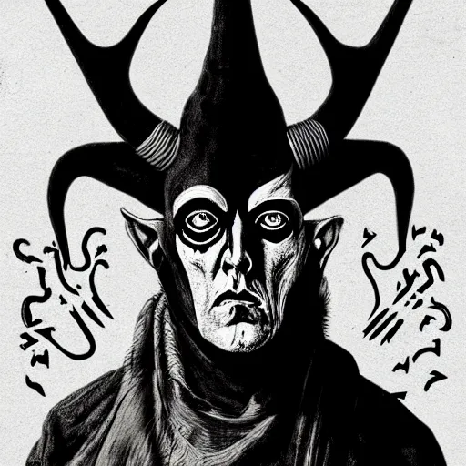 Image similar to graphic illustration, creative design, aleister crowley as baphomet, biopunk, francis bacon, highly detailed, hunter s thompson, concept art