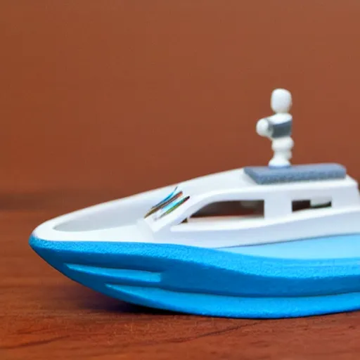 Image similar to 3 d printed benchy boat with 3 d printer, test 3 dprint, plastic boat toy, studio photoshoot