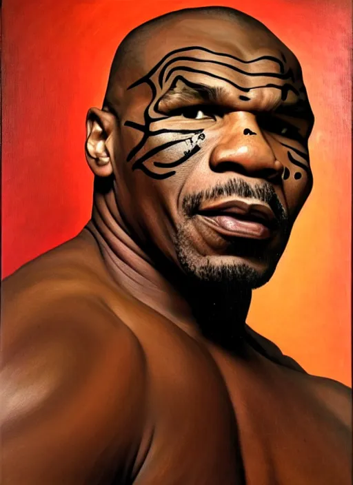 Prompt: oil portrait of mike tyson : : painted by chicago painter ivan albright in 1 9 4 5