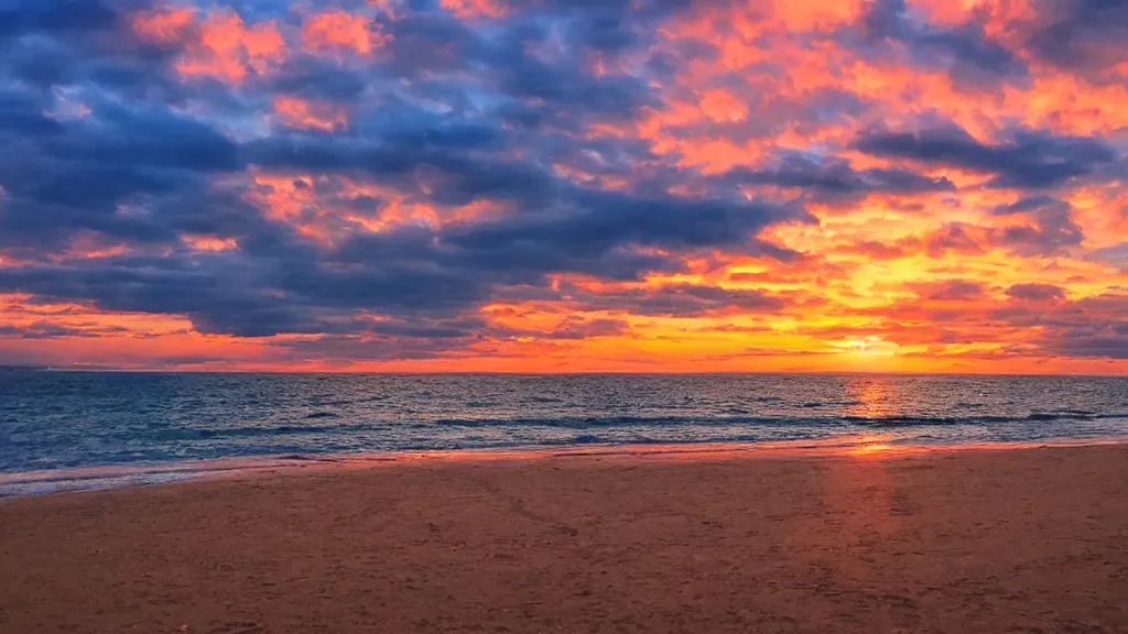 Image similar to A beach with a beautiful sunset