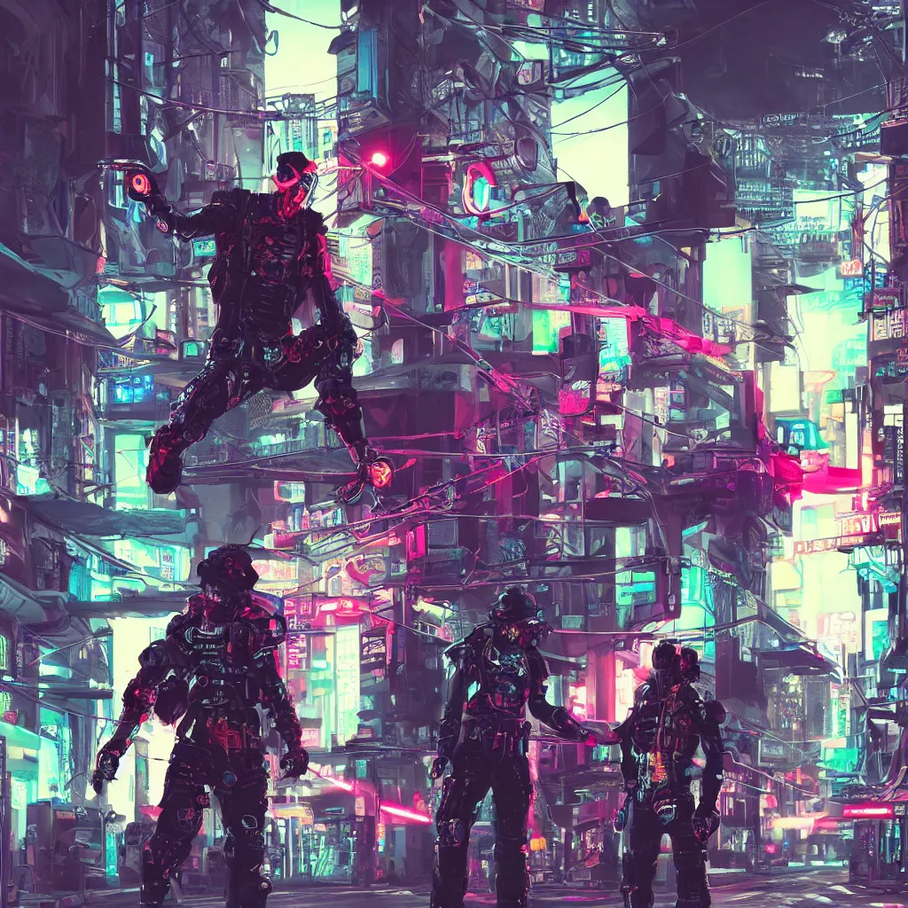 Image similar to sci-fi cyberpunk street samurai neon lights, fighter pose, inside fight cage, realistic, 8k, full body, katana, baggy clothes