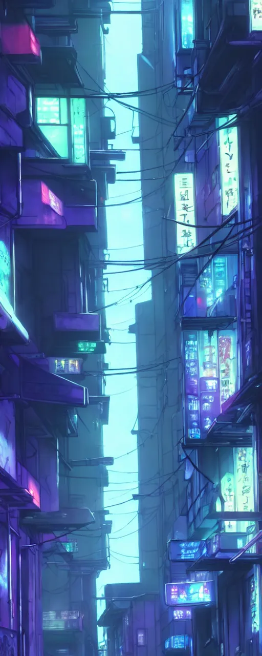 Image similar to city alleyway in the atmospheric cyberpunk anime film, gouache matte background painting, neon noir, at night with lights, by makoto shinkai, in the anime series ergo proxy, beautiful specular edge highlights and rim lighting