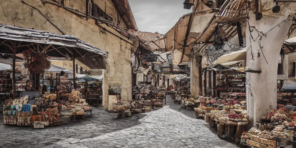 Prompt: an old marketplace by Ilona Reny, sharp image, no blur, 24 F-Stop