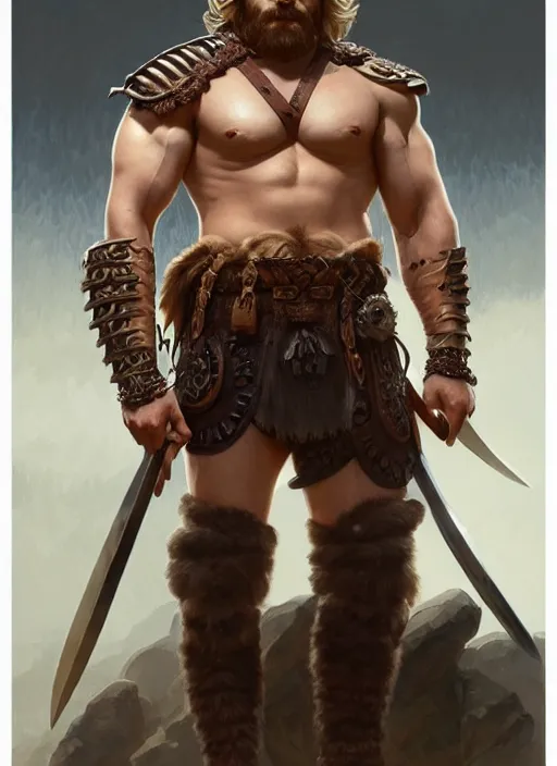 Prompt: symmetry! portrait of barbarian man, short blond hair, d & d, muscular!! angry!!! armour, fantasy, intricate, elegant, highly detailed, digital painting, artstation, concept art, smooth, sharp focus, illustration, art by artgerm and greg rutkowski and alphonse mucha