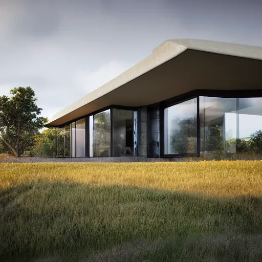 Prompt: a modern country house in a landscape with an ocean view, hdr, trending on artstation, 8 k