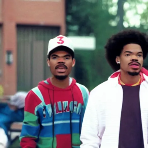 Image similar to a tv still of Chance The Rapper starring as a college student in a 1993 black sitcom