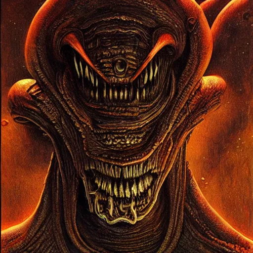 Image similar to space alien, slimy, glossy, sharp teeth, by h. r. giger, beksinski, nightmare fuel, nightmarish, intricate, highly detailed, optical illusion, stranger things demogorgon, cave lighting, flickering