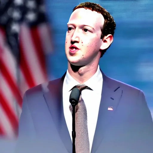 Prompt: detailed photos of mark zuckerburg at the republican national convention podium as the republican presidential candidate, photos, event photos, canon mark ii, f / 1. 2, focused photo