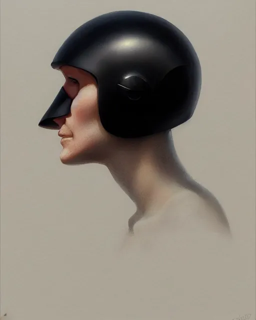 Image similar to smooth lustrous black featureless helmet, by greg rutkowski, mark brookes, jim burns, tom bagshaw, magali villeneuve, trending on artstation