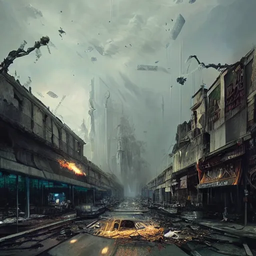 Prompt: a hyper detailed 3 d render like an oil painting of destruction of society, surrealism!! concept art, aesthetic, smooth, sharp focus, highly detailed, unreal engine, by greg rutkowski, chris tulloch mccabe and asher duran