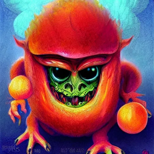 Prompt: a peach monster, colorful, digital art, fantasy, magic, chalk, trending on artstation, ultra detailed, professional illustration by basil gogos