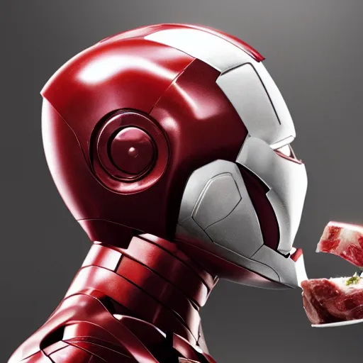 Prompt: ironman with a cooked bone - in ham as his head, movie still, 8 k