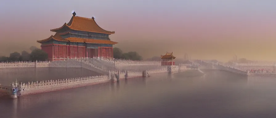 Prompt: The Forbidden City at dawn, detailed matte painting, cinematic, Alan Lee, Artstation