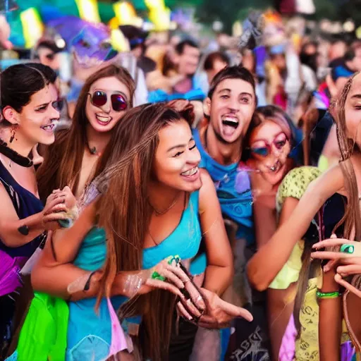 Image similar to young people having a good time at a festival. Very detailed Foto.