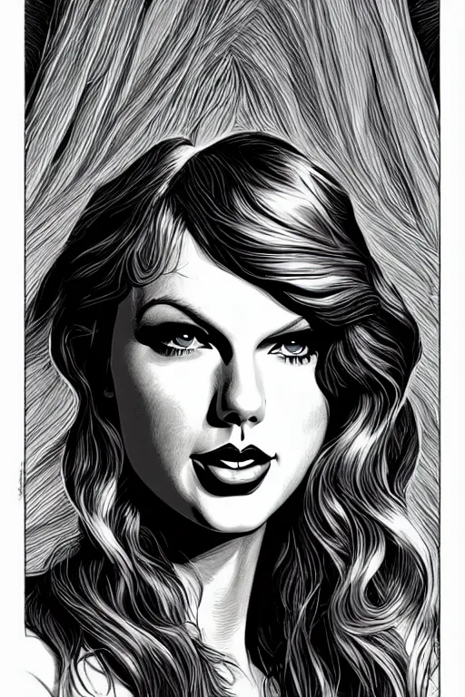 Prompt: a portrait of taylor swift, drawn by robbie trevino and dan mumford, poster, digital art, comic art, concept art,, single head, no double head,