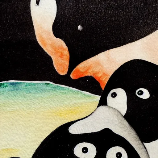 Prompt: a memorial for pingu, painting, the style of goya, medium close up